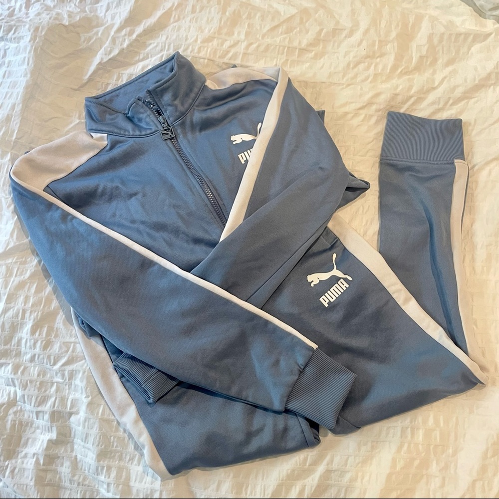 Puma Women’s T7 Iconic ‘68 2-Piece Striped Track Suit Blue Size Small EUC